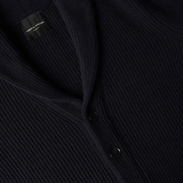 Navy Cashmere Wool Shawl Collar Knit Cardigan