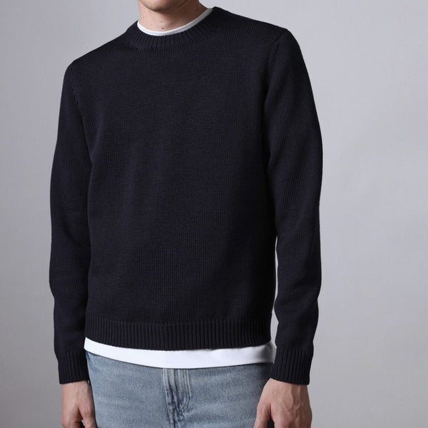 Denim Merino Knit Crewneck Sweater