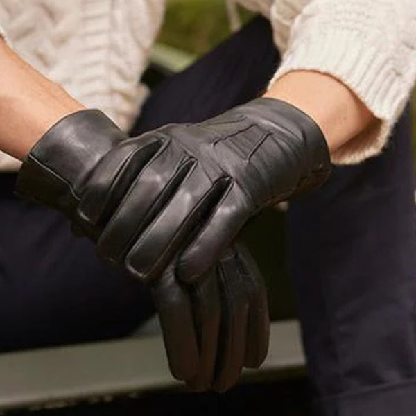 Black Touchscreen Three Point Cashmere Lined Leather Glove