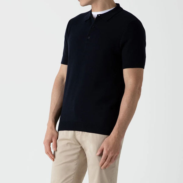 Navy Fine Knit Textured Polo Shirt
