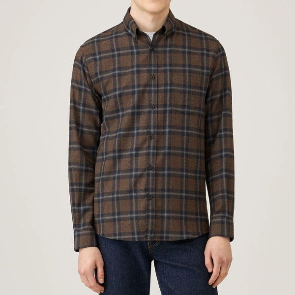 Bark Check Brushed Cotton Flannel Check Shirt