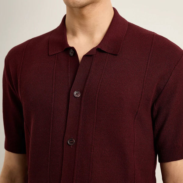 Damson Tiernan Cotton Capri Collar Pique Knit Shirt