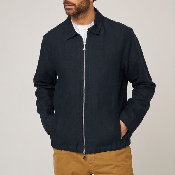 Navy Heybrook Linen Bomber Jacket