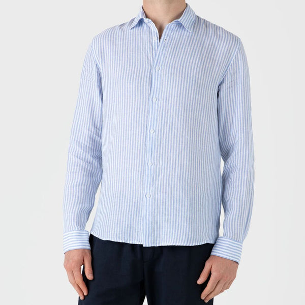 Mid Blue/White Stripe Linen LS Shirt