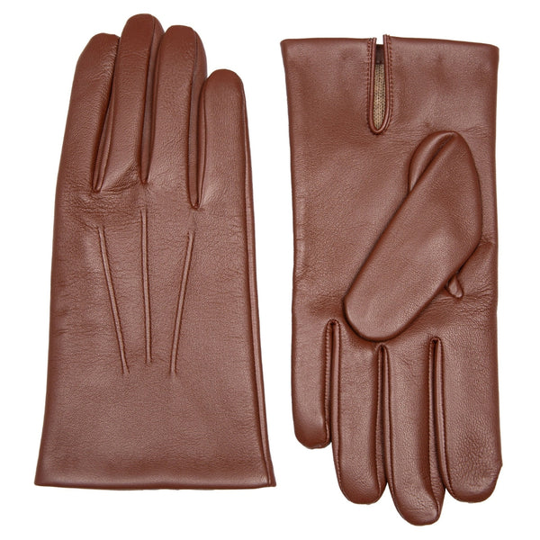 English Tan Touchscreen Three Point Cashmere Lined Leather Glove