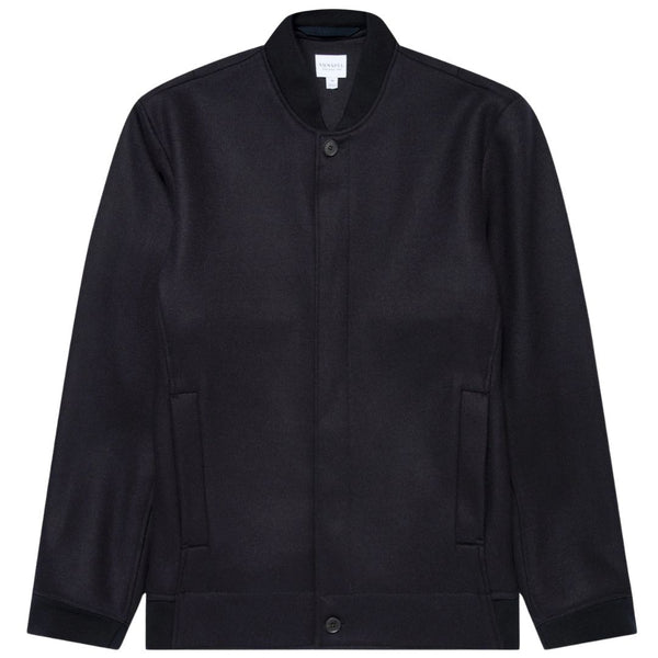 Navy Wool Jersey Rib Bomber