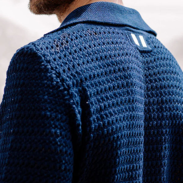 Navy Island Crochet Polo