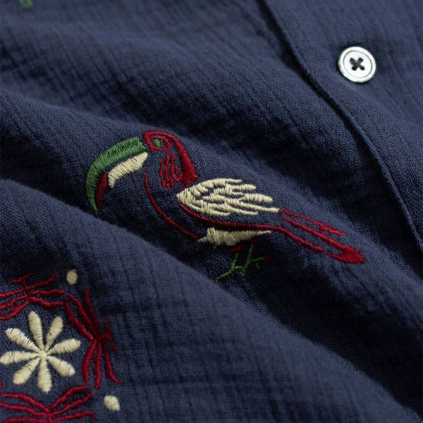 Navy Tropical Embroidery Stachio Shirt