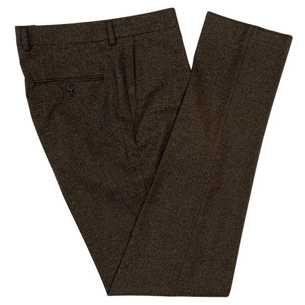 Brown Melange Wool & Cotton Blend Trouser