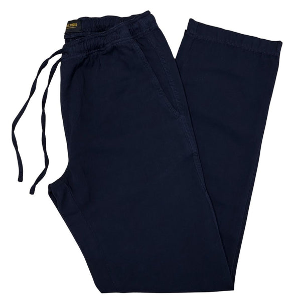 Dark Blue Cotton Linen Drawstring Trousers
