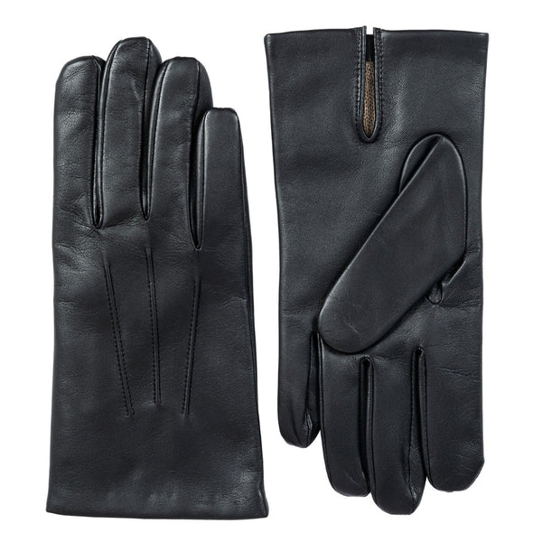 Black Touchscreen Three Point Cashmere Lined Leather Glove