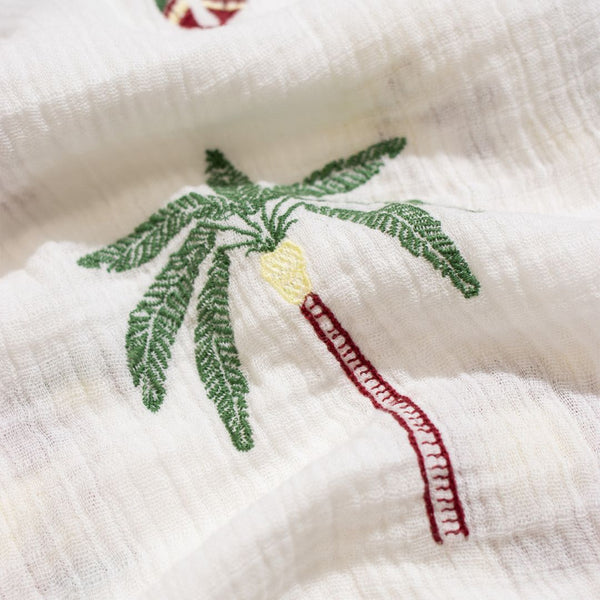 White Tropical Embroidery Stachio Shirt