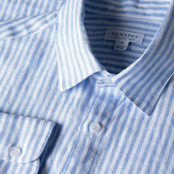 Mid Blue/White Stripe Linen LS Shirt