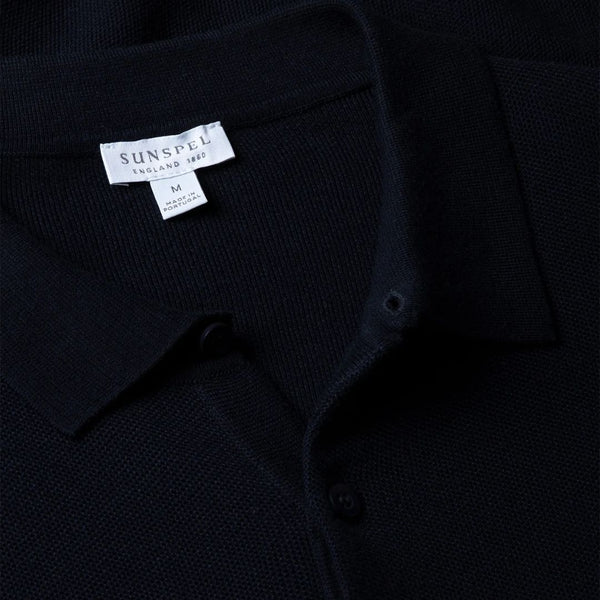 Navy Fine Knit Textured Polo Shirt