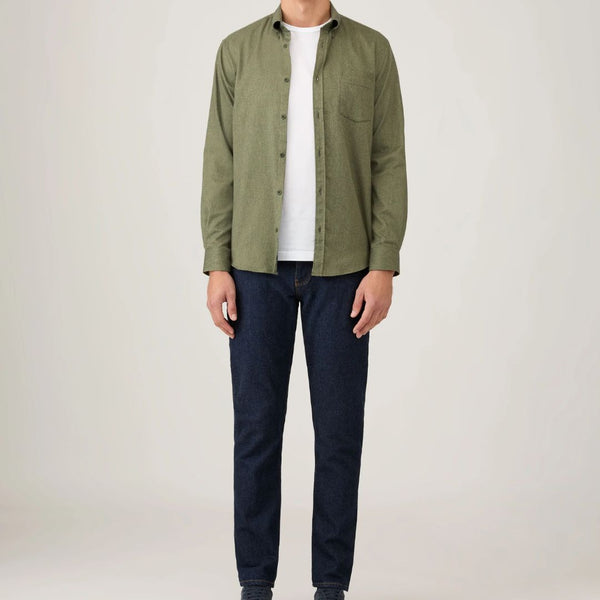 Sea Moss Melange Brushed Cotton Flannel Shirt
