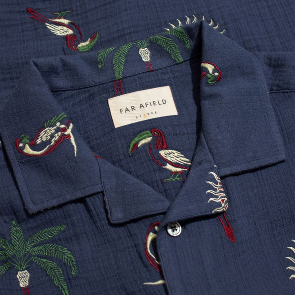 Navy Tropical Embroidery Stachio Shirt