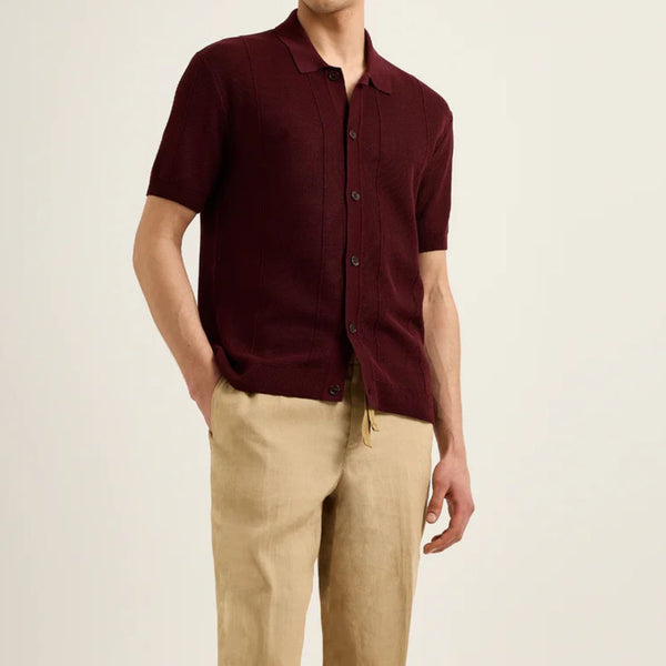 Damson Tiernan Cotton Capri Collar Pique Knit Shirt