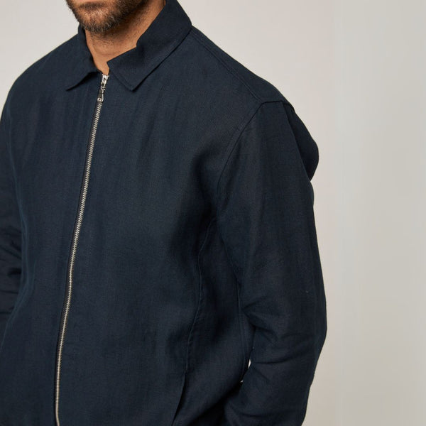 Navy Heybrook Linen Bomber Jacket