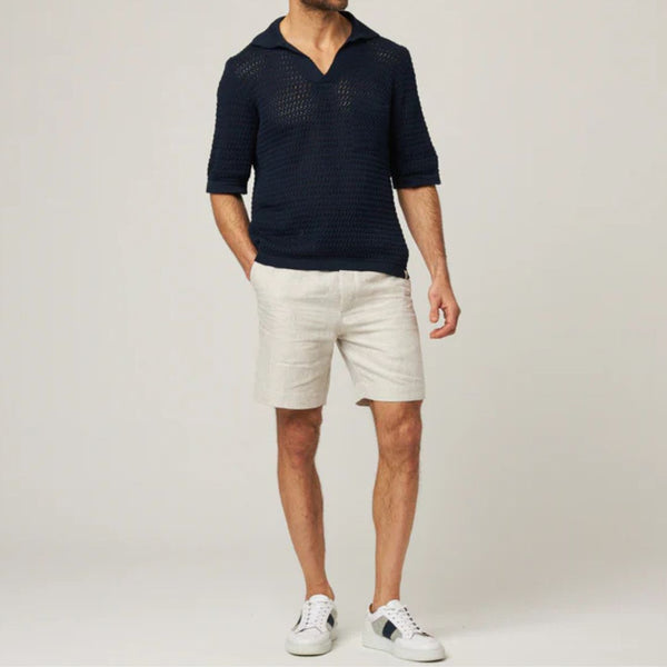 Navy Island Crochet Polo