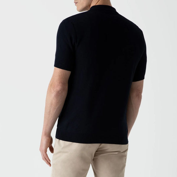 Navy Fine Knit Textured Polo Shirt
