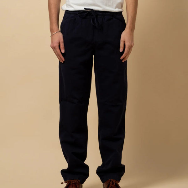 Dark Blue Cotton Linen Drawstring Trousers