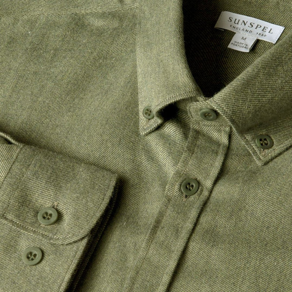Sea Moss Melange Brushed Cotton Flannel Shirt
