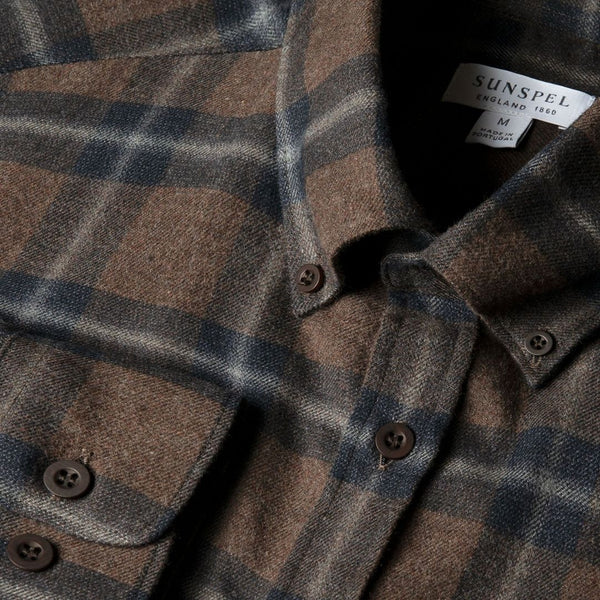 Bark Check Brushed Cotton Flannel Check Shirt