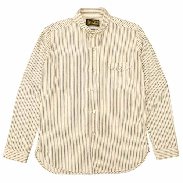 Ivory/Indigo OR-5007E  Stripe Shawl Collar Shirt
