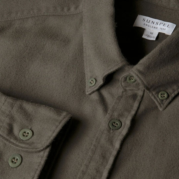 Dark Green Brushed Cotton Flannel Shirt