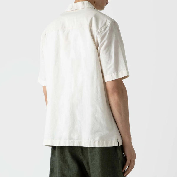 Ecru Cotton Linen Camp Collar Shirt