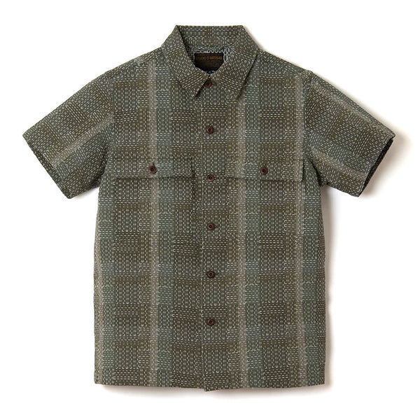 Army Green SD-5719 Noragi Sashiko S/S Shirt