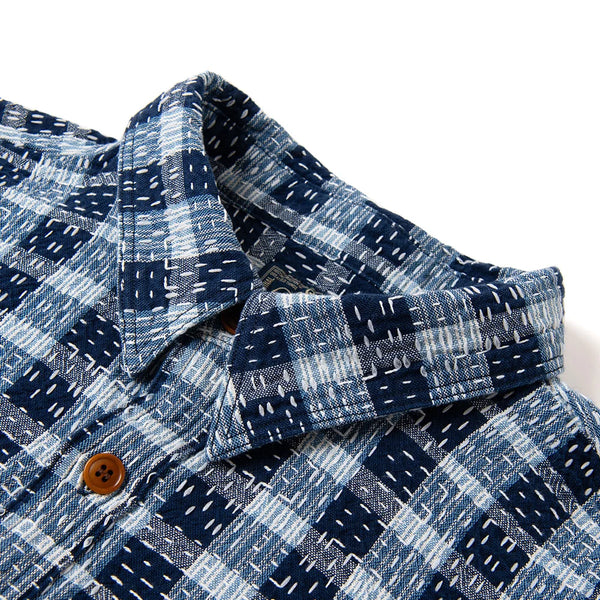 Indigo SD-5737 Noragi Plaid Sashiko Workwear Shirt
