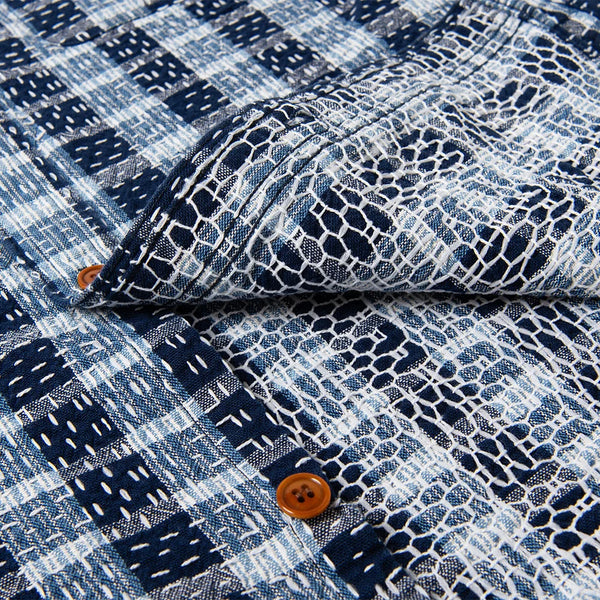 Indigo SD-5737 Noragi Plaid Sashiko Workwear Shirt