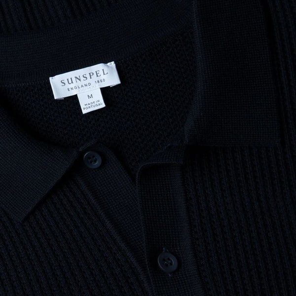 Navy Mesh Stitch Polo Shirt