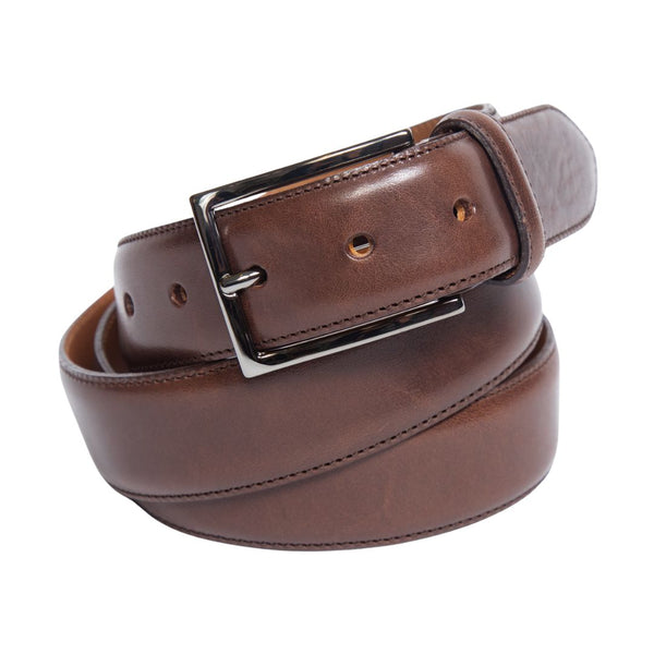 Brown Leather Edge Stitch Dress Belt