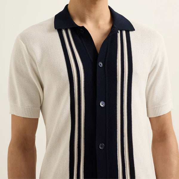 White Sand/Night Iris Tiernan Cotton Pique Knit Shirt