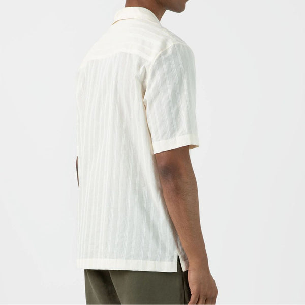 Ecru Embroidered Stripe Camp Collar Shirt