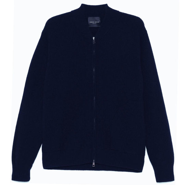 Navy Knit Zip Bomber