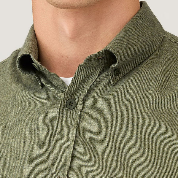 Sea Moss Melange Brushed Cotton Flannel Shirt