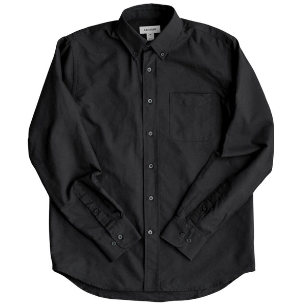 Black Standard Oxford Garment Dyed Cotton Shirt