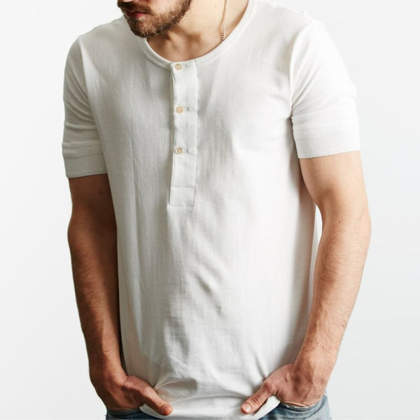 White 207 Classic Fit Loopwheeled Henley 7.2 oz Cotton T-shirt