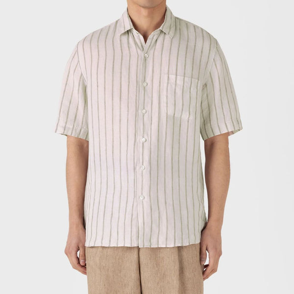 Ecru/Dune Wide Pinstripe Linen SS Shirt