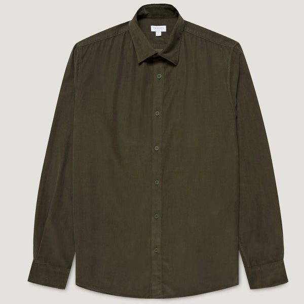 Dark Green Fine Corduroy Cotton Shirt