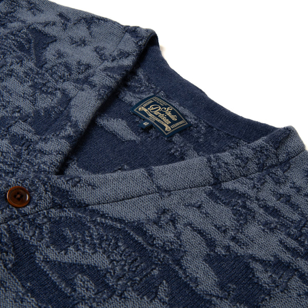 Navy 8184 Camouflage Jacquard Knit Cardigan