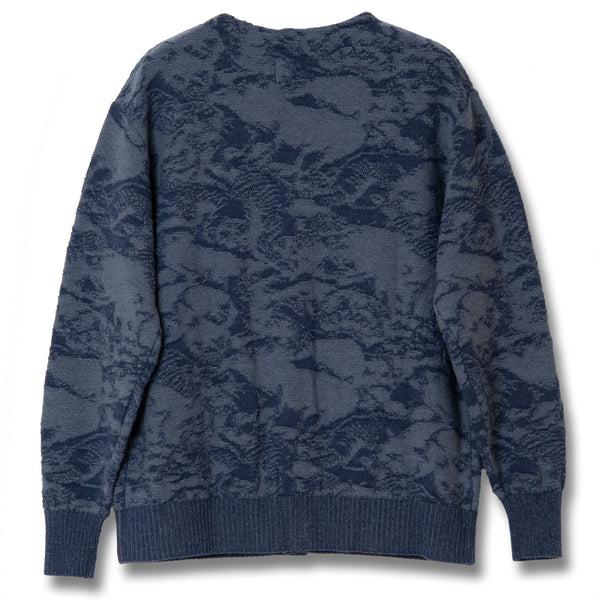 Navy 8184 Camouflage Jacquard Knit Cardigan