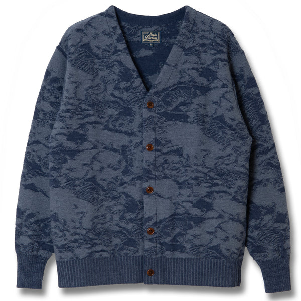 Navy 8184 Camouflage Jacquard Knit Cardigan