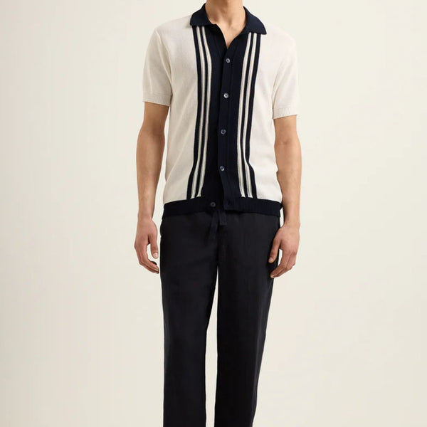 White Sand/Night Iris Tiernan Cotton Pique Knit Shirt