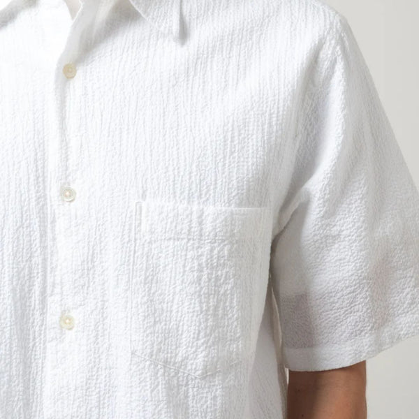 White Seersucker Short Sleeve Cotton Shirt