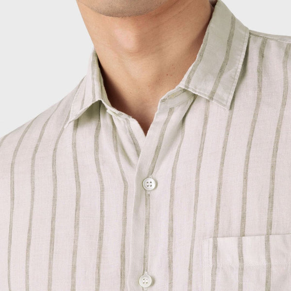 Ecru/Dune Wide Pinstripe Linen SS Shirt