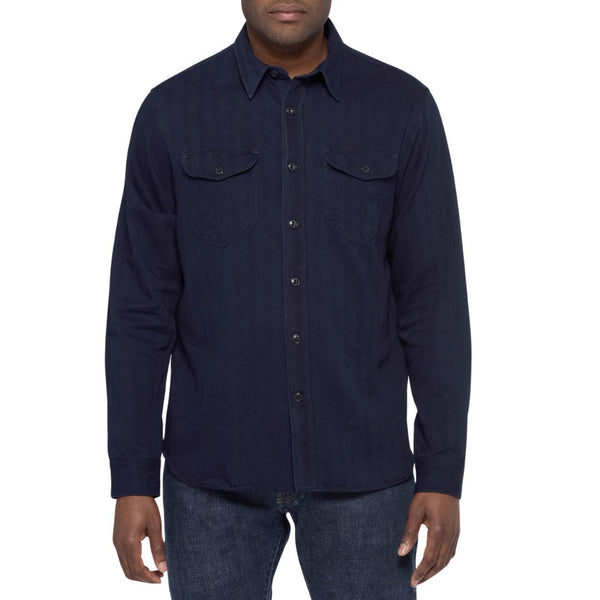 Dark Blue Post Man Herringbone Shirt